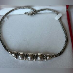 Elegant Sterling Silver Beaded Necklace braided Bali cord 925 50 grams!